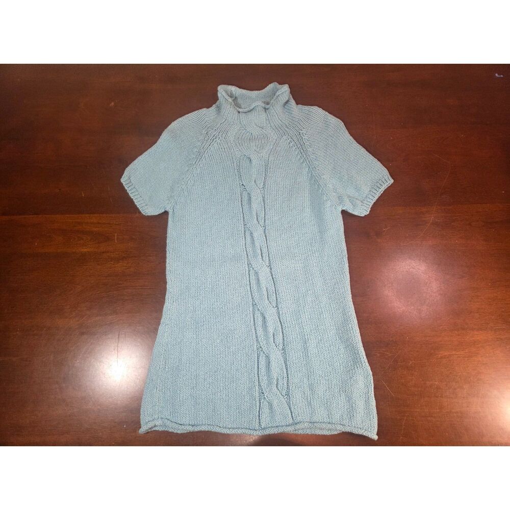 L.L. Bean Light Blue Knit Short Sleeve Sweater Turtleneck Cozy Womens Medium